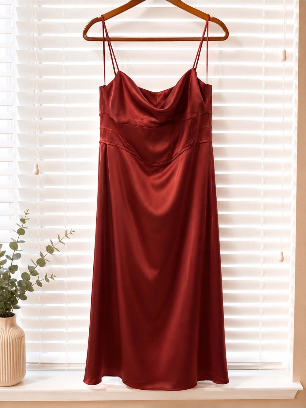 Zara Satin Cowl Slip Dress in Deep Wine Red